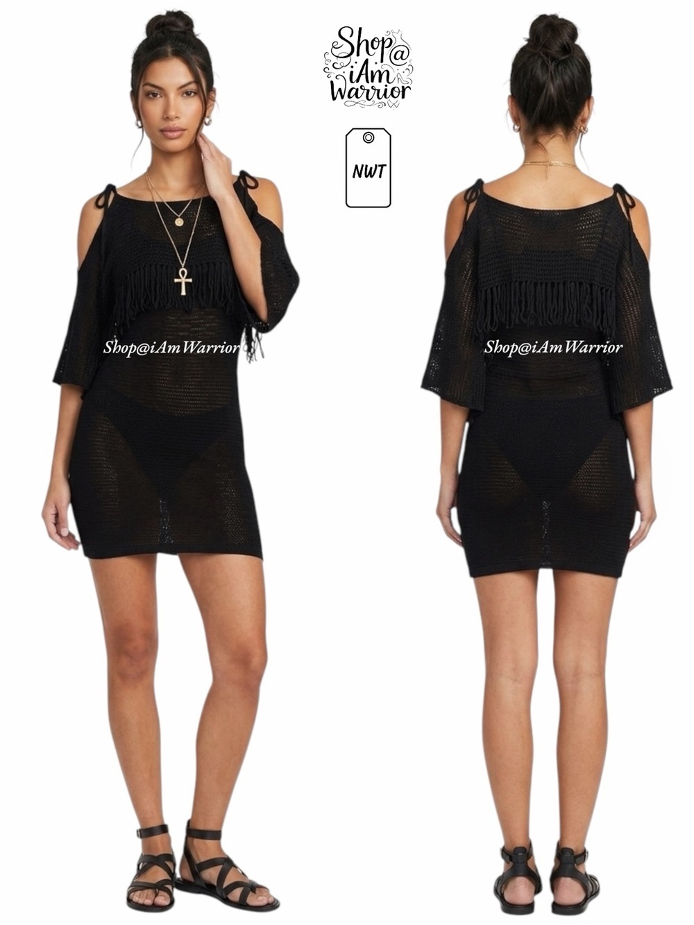Somedays Lovin NWTBoho Crochet Fringe Cold Shoulder Mini Dress *shop@iamwarrior